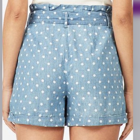 Blue Chambray Polka Dot Paper Bag Shorts - Picture 2 of 8